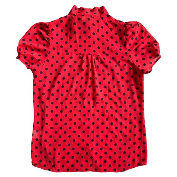 To B by Again B Red Polka Printed Short Sleeve Sheer Top, S - Picture 3 of 5